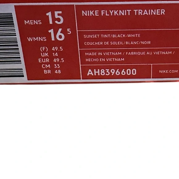 NIKE Flyknit Trainer Sunset Tint NWOT - partial box - AUTHENTICATED Rare size 15